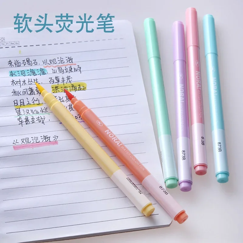 6Pcs/set Brush Highlighter Pen - Pastel Highlighter Set Double Ended 评论和价格