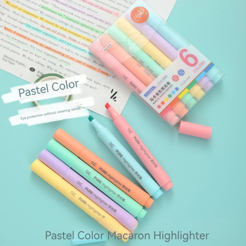 6Pcs/set Pastel Color Macaron  - Pastel Highlighter Set Double Ended 评论和价格